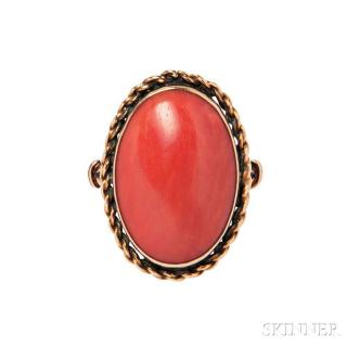 Appraisal: kt Gold and Coral Ring set with an oval cabochon