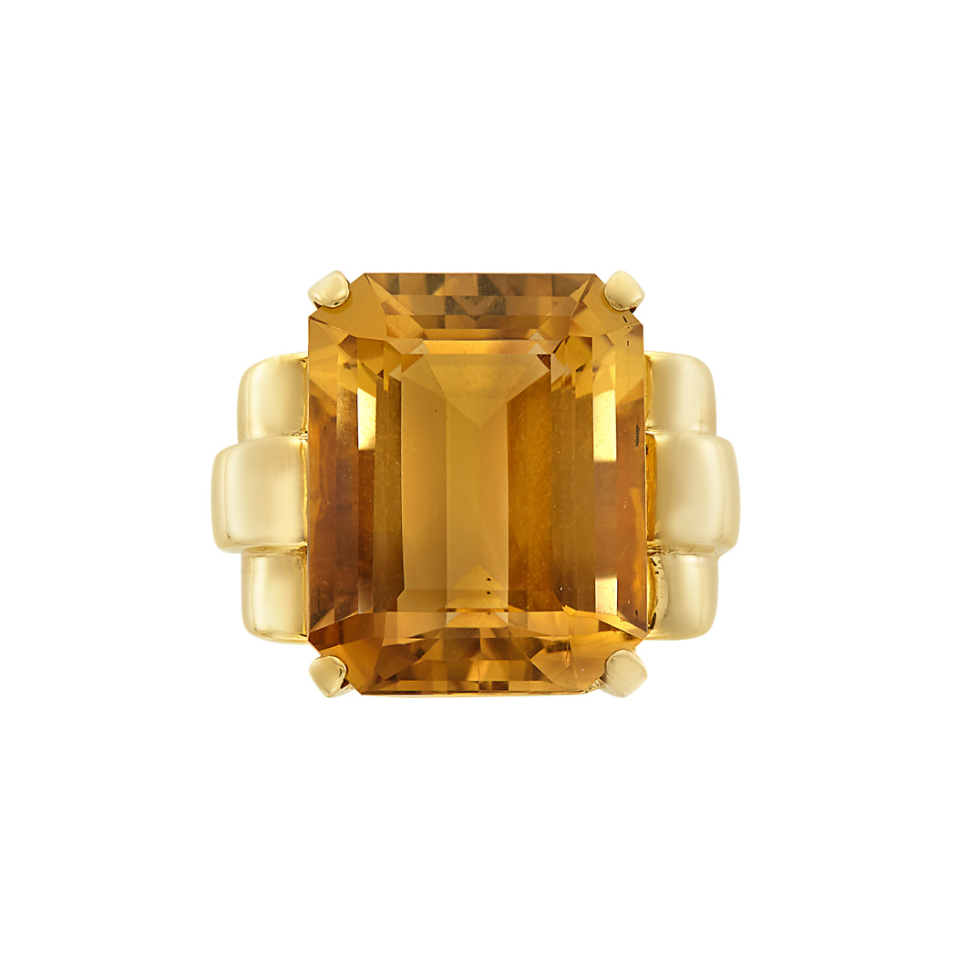 Appraisal: Gold and Citrine Ring One emerald-cut citrine ap cts c