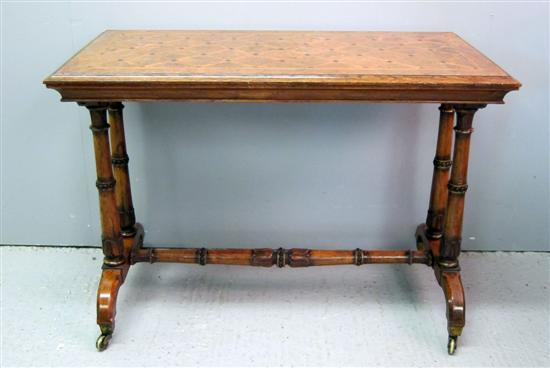 Appraisal: th century walnut and parquetry inlaid side table on carved