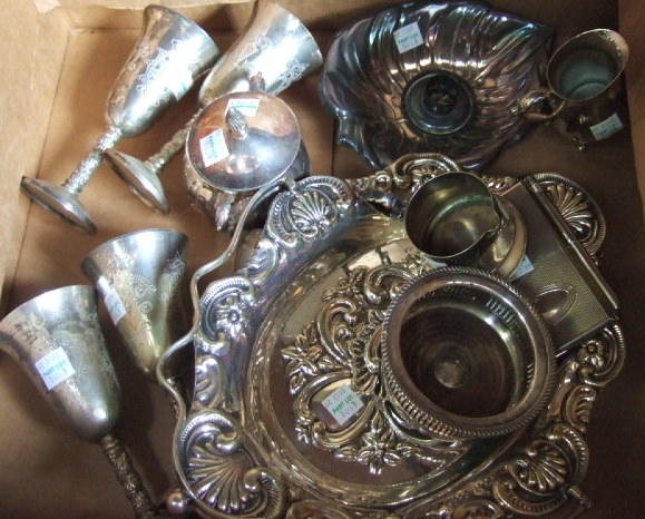 Appraisal: Plated wares comprising a set of four goblets a shaped