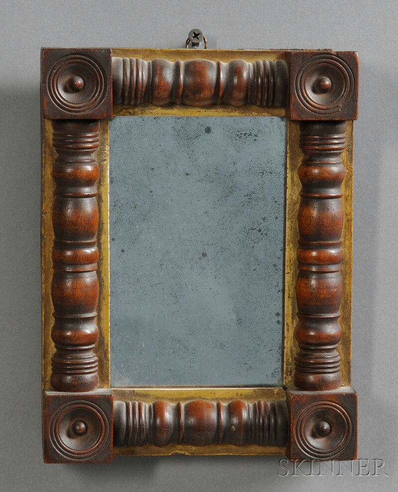 Appraisal: Miniature Mahogany Split-baluster Mirror America th century with bull's-eye corner