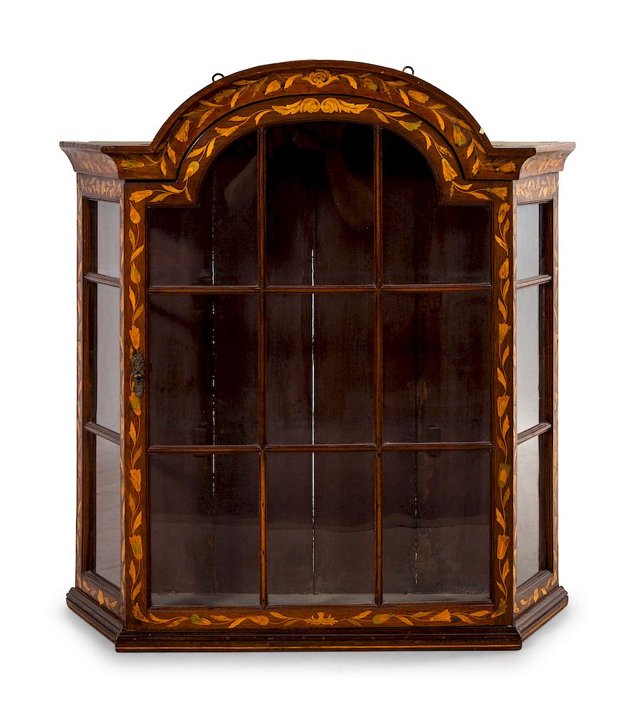 Appraisal: A Dutch Marquetry Vitrine Cabinet A Dutch Marquetry Vitrine Cabinet