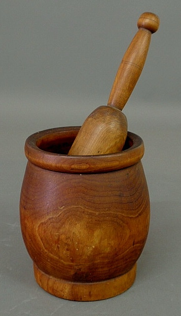 Appraisal: Maple mortar and pestle th c mortar h pestle l