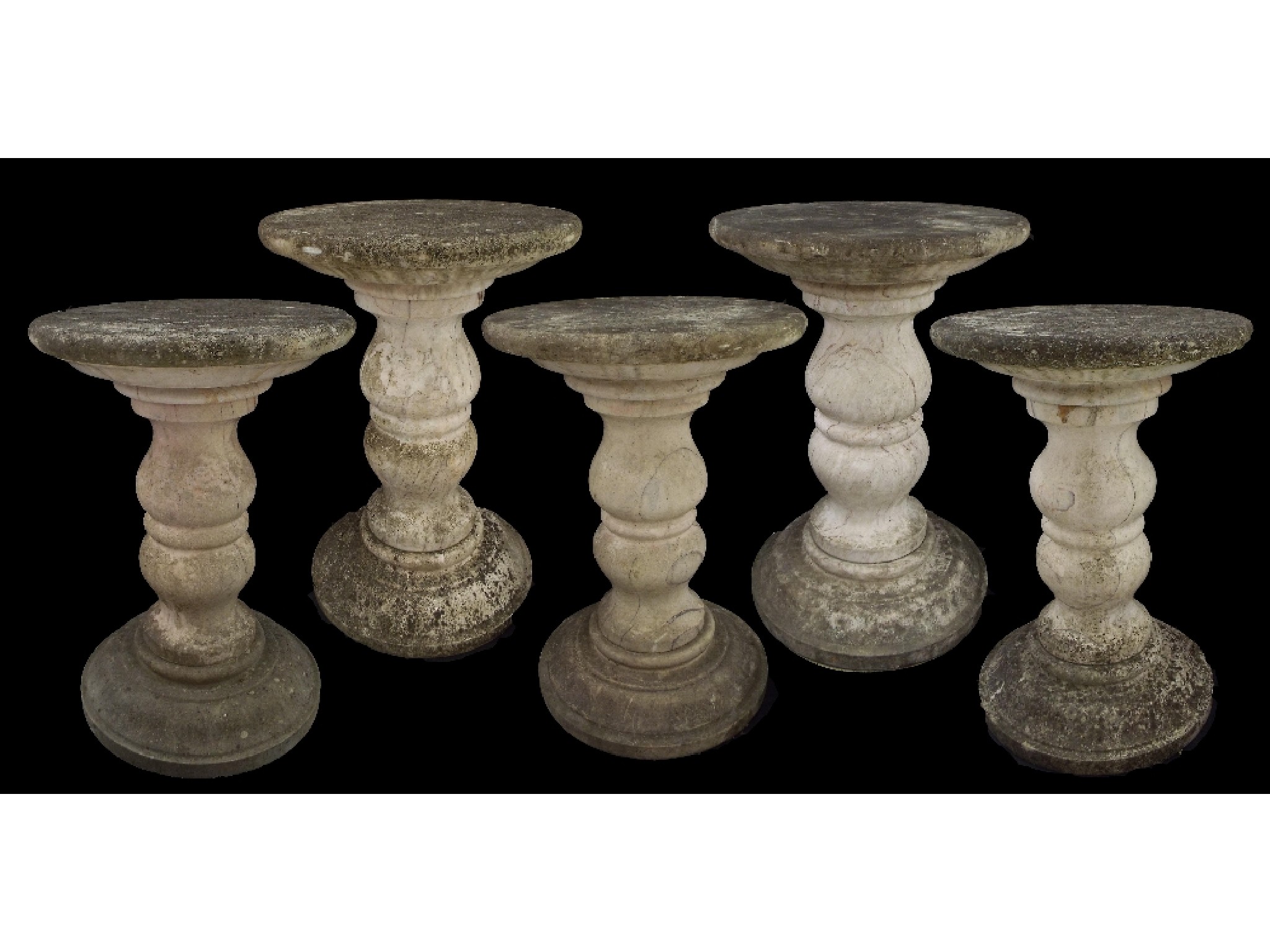 Appraisal: Impressive set of five twin baluster turned pink marble capitals