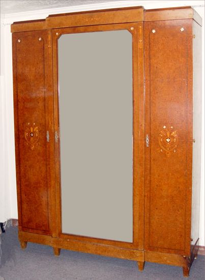 Appraisal: FRENCH BURL INLAID WALNUT DOOR ARMOIRE Inlaid mother of pearl