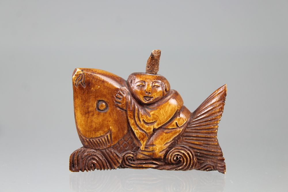 Appraisal: Carved Figural Snuff Bottle Figure on Whale Carved Figural Snuff