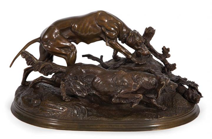 Appraisal: French Bronze Group of a Setter Pointer and a Rabbit