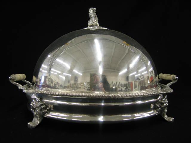 Appraisal: Huge Silverplate Round Warming Tray with cover regal lion atop