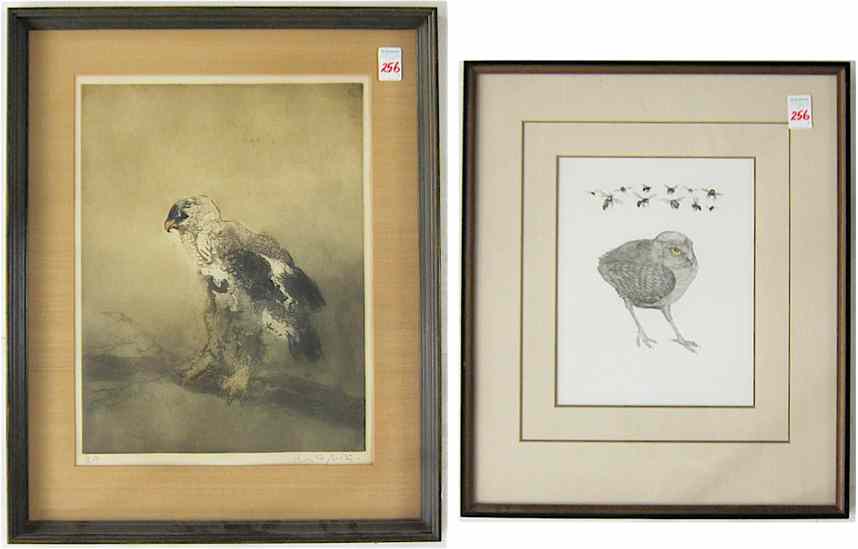 Appraisal: TWO BIRD PRINTS ''Gourmand'' by Jacobs x inches ''Eagle'' by