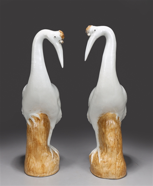 Appraisal: Pair of Chinese porcelain crane statues minor soiling H