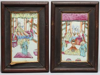 Appraisal: Pair Antique Chinese Famille Rose Painted Plaques Each depicting nobles