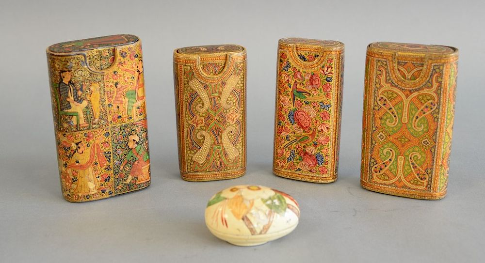 Appraisal: Group of four persian paper mache cases having painted figures