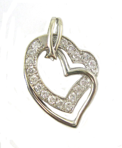 Appraisal: DIAMOND AND TEN KARAT WHITE GOLD PENDANT The double heart