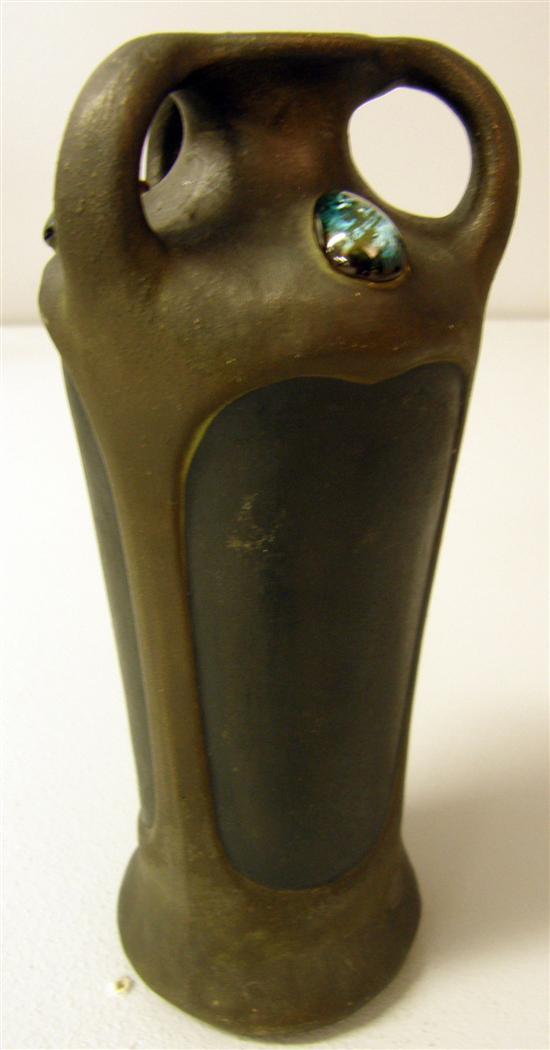 Appraisal: Bretby triple-handled vase inset with three stones impressed mark to