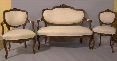 Appraisal: LOUIS XV STYLE MAHOGANY CARVED ARMCHAIR CHAIR AND SETTEE with