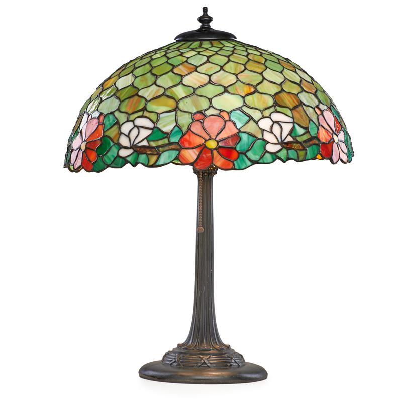 Appraisal: DUFFNER KIMBERLY Table lamp floral shade Condition Report Rewired Some