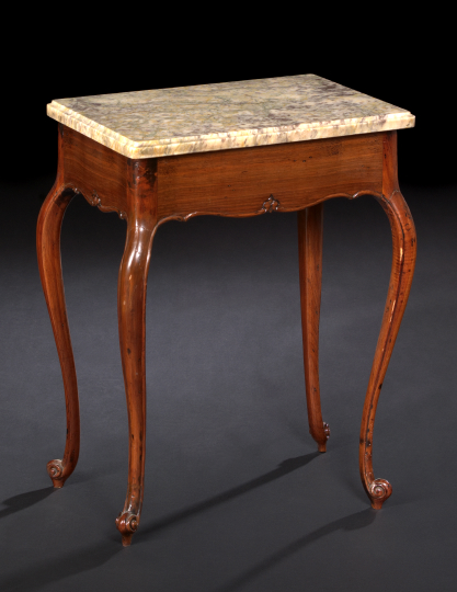 Appraisal: Provincial Louis XV-Style Fruitwood and Marble-Top Side Table late th