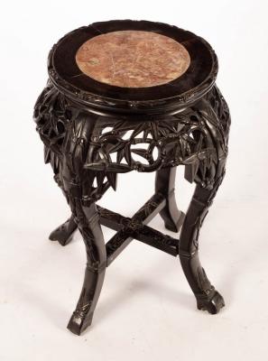 Appraisal: A Chinese pierced and carved hardwood jardiniere stand with inset