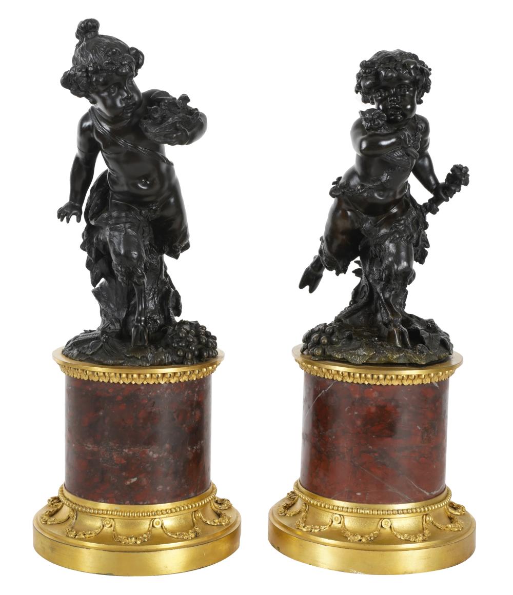 Appraisal: AFTER CLODION TWO SATYR FIGURESeach bronze mounted to marble one