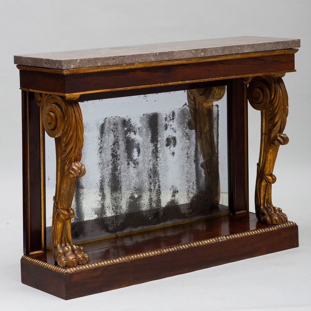 Appraisal: William IV Rosewood and Parcel-Gilt Console with a Fossilized Marble