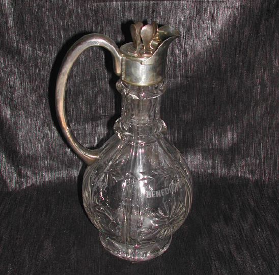 Appraisal: Unusual Anglo-American Silverplate-Mounted Floral-Cut and Engraved Glass Segmented Liqueur Decanter