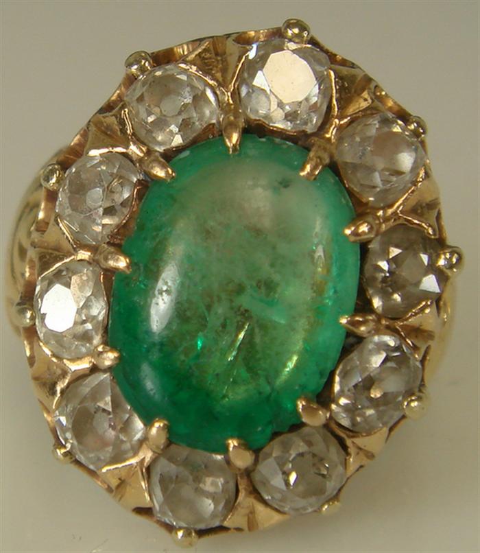 Appraisal: K yg Emerald and Diamond Ring Chased decoration with center