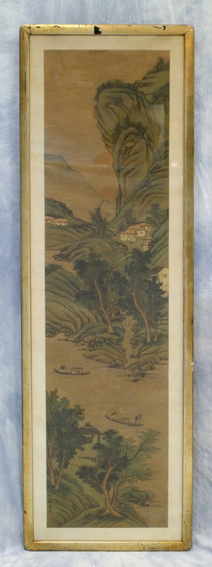 Appraisal: Chinese Painted Scroll landscape rivers etc in blues and greens