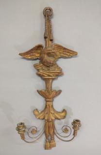 Appraisal: Carved wall sconce Carved eagle double arm wall sconce th