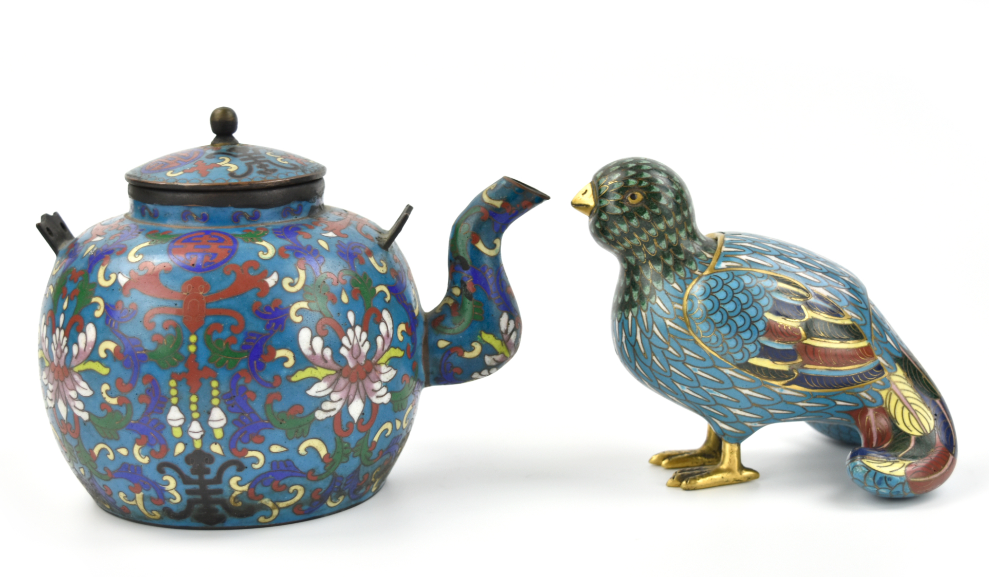 Appraisal: A group of Chinese Qing Dynasty cloisonne Bird and teapot