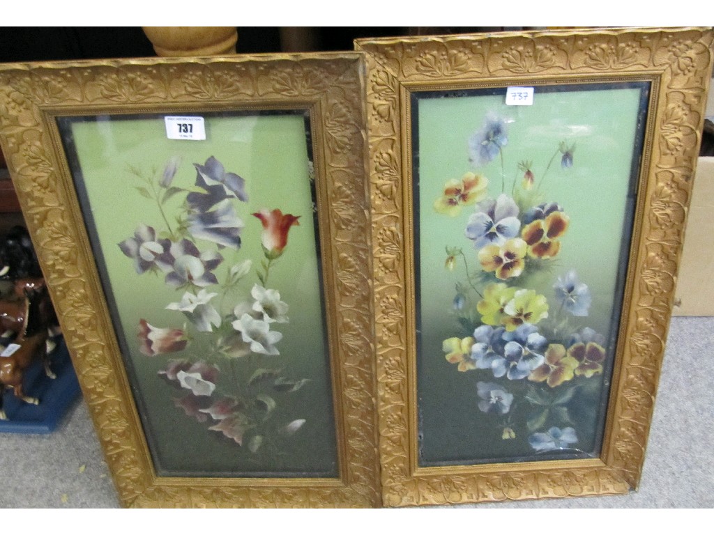 Appraisal: Pair of framed flower illustrations painted on tin