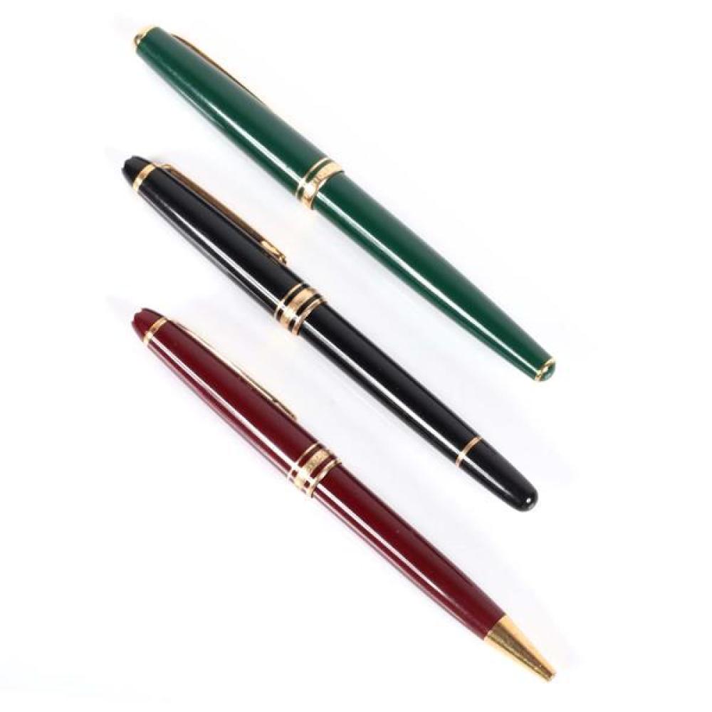 Appraisal: THREE MONT BLANC MEISTERSTUCK PENS GREEN 'GENERATION' ROLLERBALL RED MECHANICAL