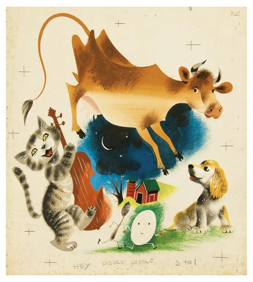 Appraisal: WEISGARD Leonard - Hey Diddle Diddle Tempera x mm Illustration