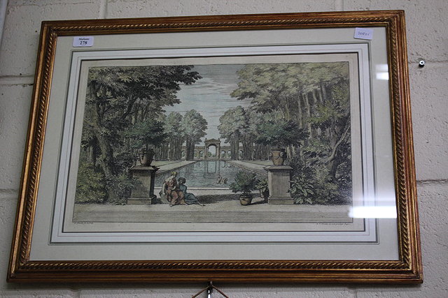 Appraisal: A DECORATIVE ENGRAVING after Meuten figures in a classical garden