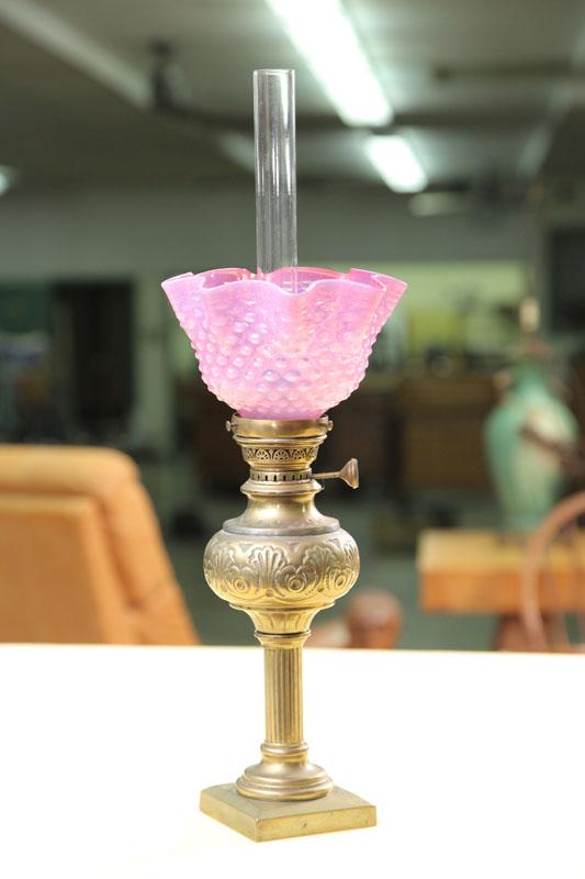 Appraisal: JUNIOR OIL LAMP Pink ruffled thousand eye shade on a