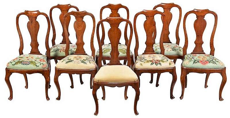 Appraisal: Set of Eight Italian Rococo Walnut Dining Chairs Continental th