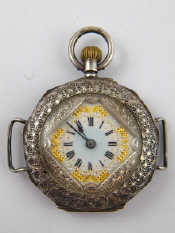 Appraisal: A Swiss hallmarked silver fob watch with enamel decoration to