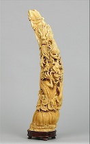 Appraisal: Intricately Carved Ivory Tusk Chinese ca th Century Tea-stained ivory