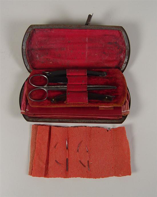 Appraisal: Pocket Surgical Kit Mid 's Leather case with metal frame