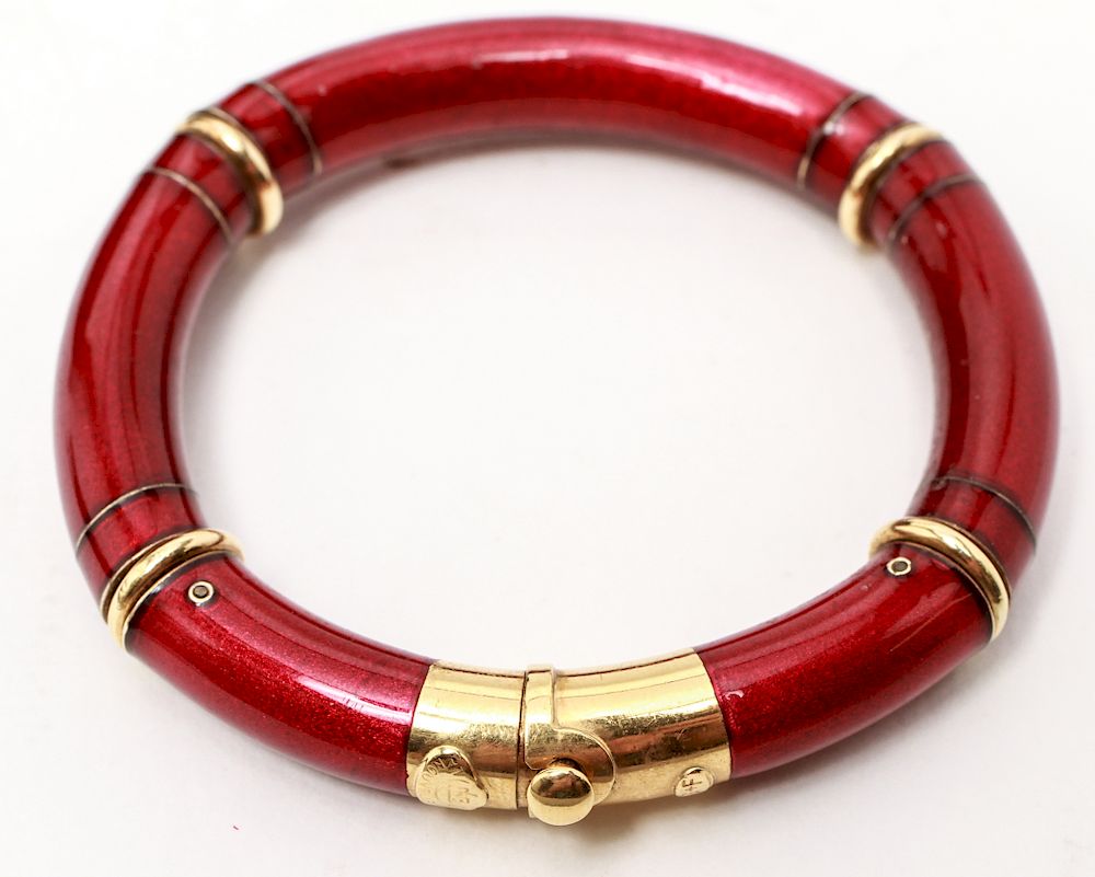 Appraisal: La Nouvelle Bague K Gold Enamel Bangle Bracelet La Nouvelle