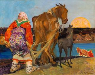 Appraisal: FILIPP ANDREEVICH MALIAVIN RUSSIAN - Ploughing at Sunset soil on