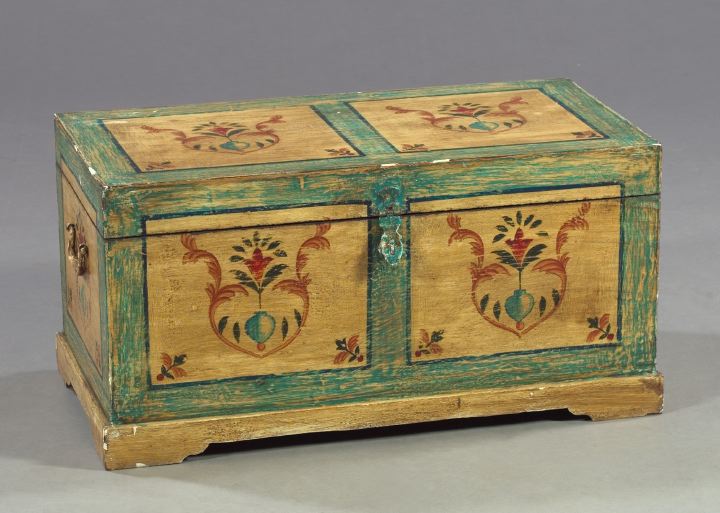 Appraisal: Provincial Polychromed Trunk early th century the rectangular top hinged