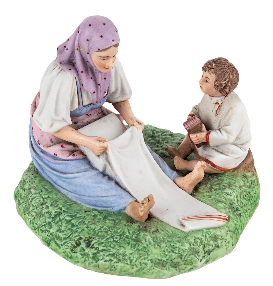 Appraisal: A RUSSIAN PORCELAIN FIGURE OF A PEASANT WOMAN BLEACHING LINEN