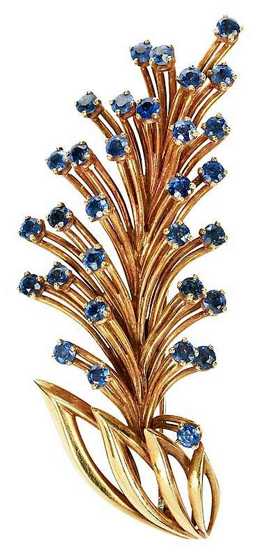 Appraisal: Cartier kt Sapphire Brooch leaf and flower design round faceted