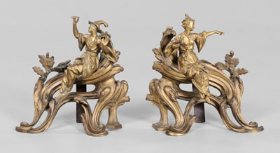 Appraisal: Pair Louis XV Style Gilt Bronze Chenets French late th