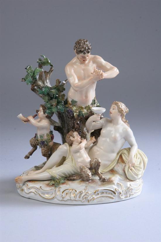 Appraisal: MEISSEN PORCELAIN FIGURAL BACCHIC GROUP late th century underglaze blue