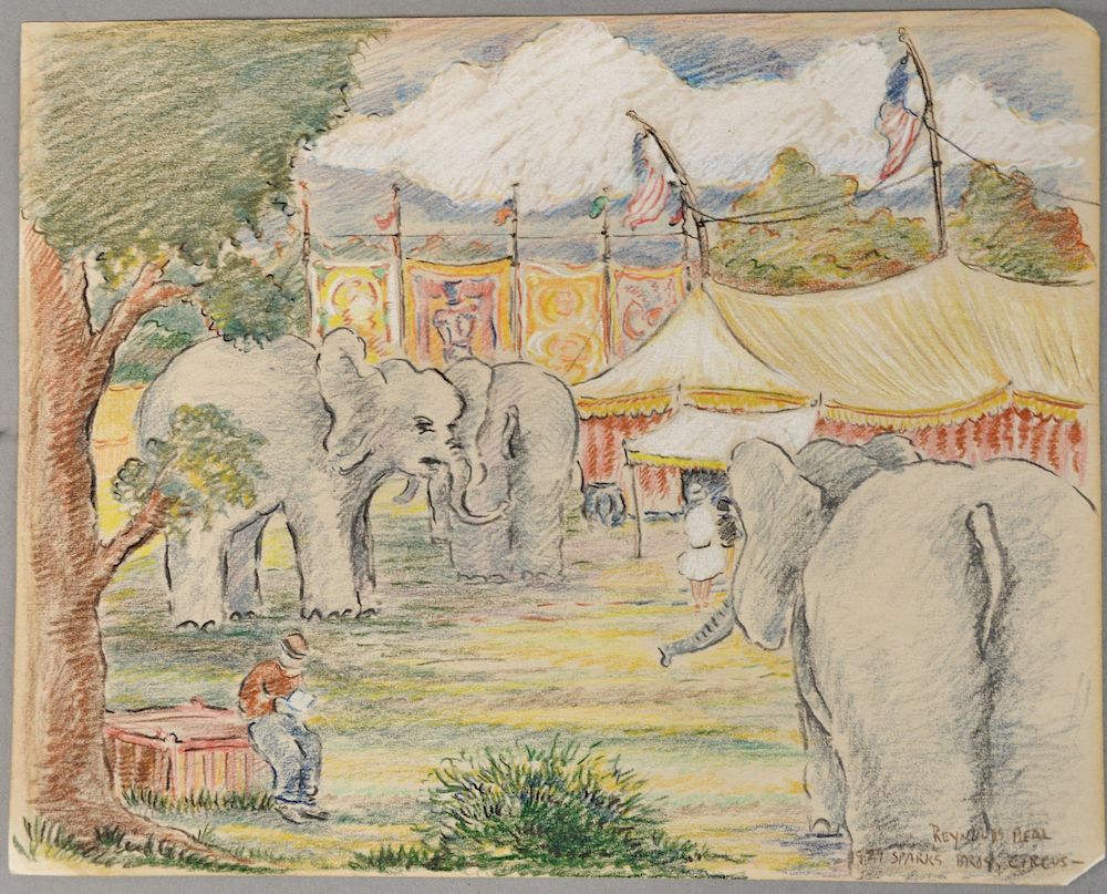 Appraisal: Reynolds Beal - crayon on paper Sparks Bros Circus signed