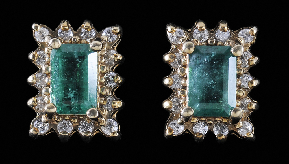 Appraisal: Emerald and Diamond Earrings center emerald-cut emerald total estimated weight