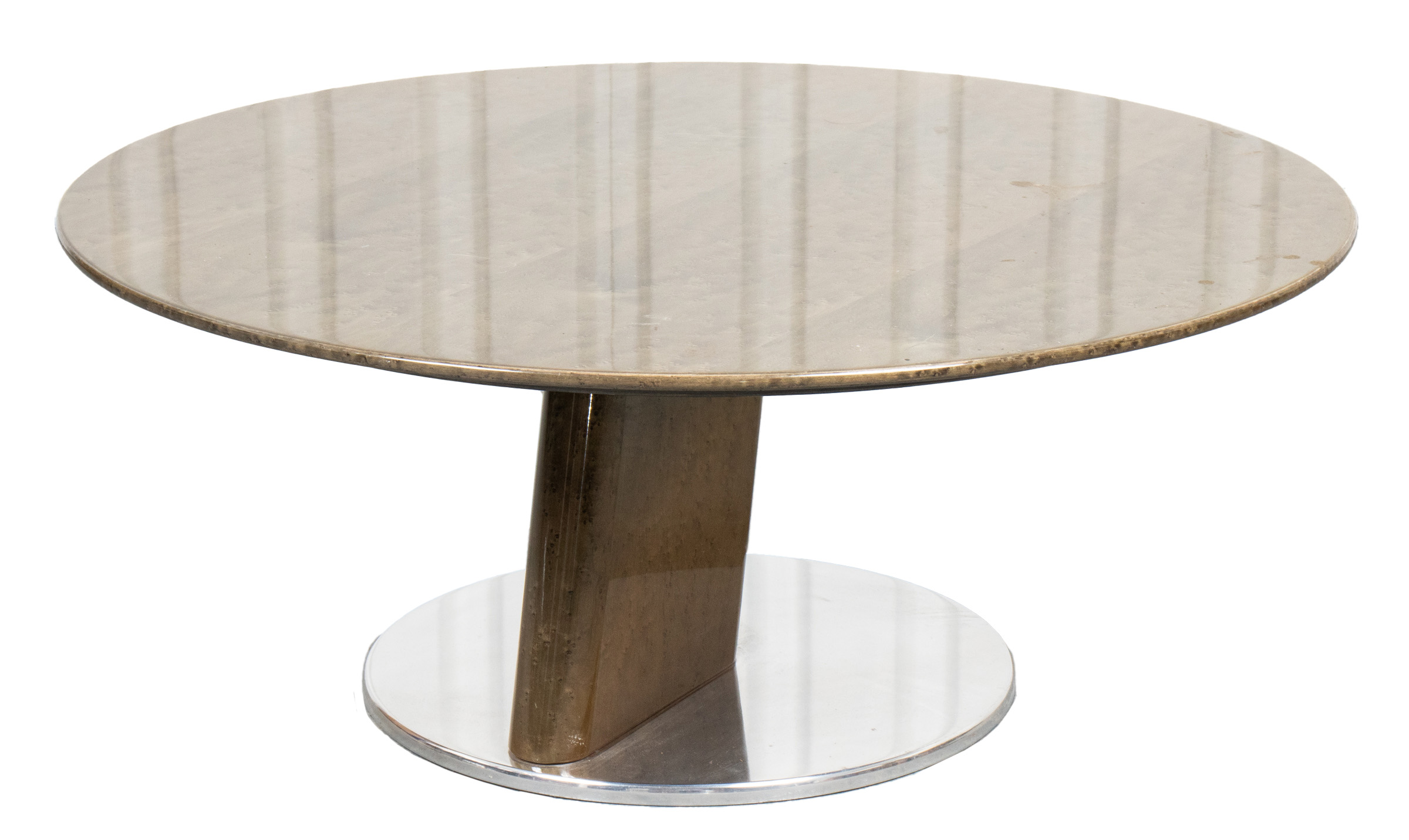 Appraisal: SAPORITI MODERN LACQUERED BURLWOOD CHROME TABLE Saporiti Italian Postmodern lacquered