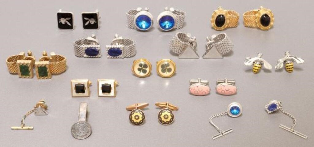 Appraisal: lot Gentleman's cufflinks and tie tacks highlights include pair sterling