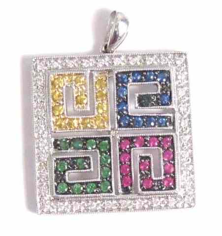 Appraisal: DIAMOND COLOR GEMSTONE AND EIGHTEEN KARAT WHITE GOLD PENDANT a